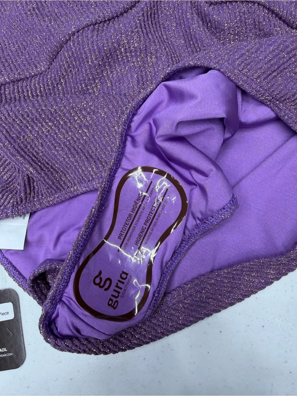 Guria Lurex Ring V Neck One Piece Swimsuit Purple Lavender Crinkle XL